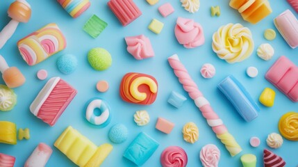 Fototapete - Assorted pastel candies on colorful background