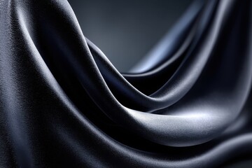 Poster - Elegant dark blue satin fabric draped in soft folds, creating a luxurious texture, suitable for fashion design, interior decoration, or product background.