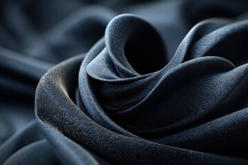 Poster - A captivating close-up shot of deep blue satin fabric draped with elegant folds and soft, luxurious textures, creating a sense of depth and visual appeal.