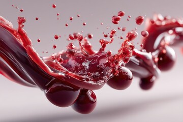 Poster - a dynamic close-up of a liquid burst, capturing the splash of red liquid in mid-air, with droplet an