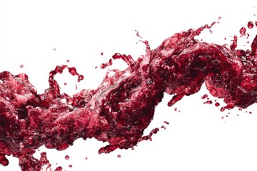 Poster - an abstract dynamic splash of dark red liquid, resembling wine, against a pure white background, sho