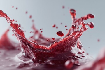 Poster - a dynamic splash of deep red liquid, creating a crown-like shape with droplets suspended in mid-air,