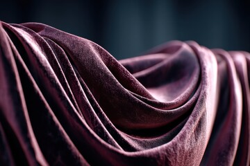 Poster - Close up on a stunning draped piece of burgundy leather, showing off its texture and smooth curves, making it look luxurious and high quality, with a dark background.