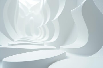 Poster - Cosmic swirling vortex.. Massive, curved cosmic vortex rises from serene white background like otherworldly celestial force.