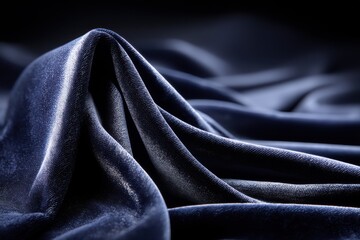 Poster - Close-up of luxurious, deep blue velvet fabric with soft folds and subtle sheen, creating a sense of elegance, richness and depth, against a dark background.