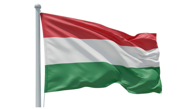 hungaria flag waving in wind isolated on transparent png