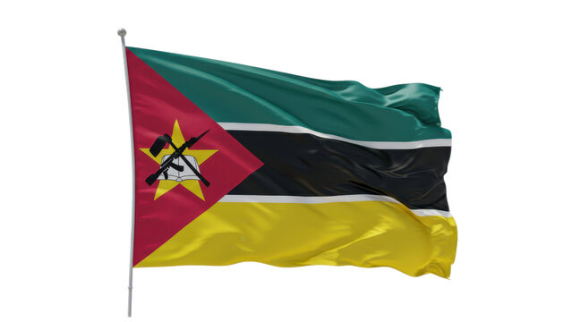 mozambique flag waving in wind isolated on transparent png