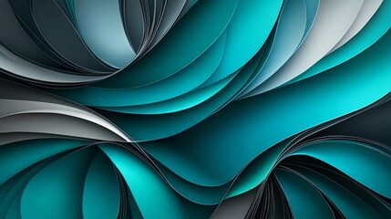 Poster - Abstract Paper Carving Background, Teal and Gray Wave Pattern Design, Nature-Inspired Layered Art