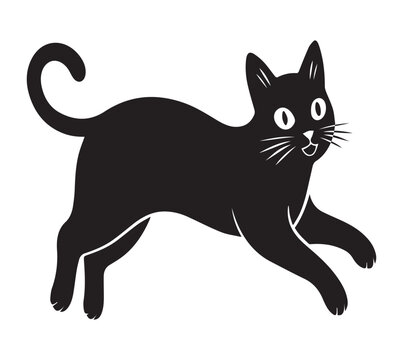 Hand drawn illustration of a cute black cat