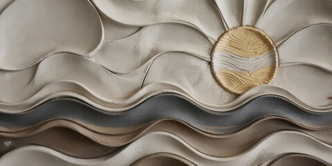 Artistic representation of a stylized landscape with textured layers
