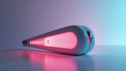 Poster - Microcurrent Facial Device. Facial rejuvenation technology. Trend product close-up. Sleek microcurrent facial device emits light to rejuvenate and revitalize skin with youthful vitality and glow.