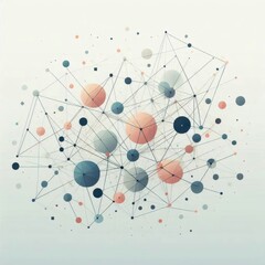 Poster - illustration of an abstract network or web of interconnected geometric shapes in a range of muted colors, with a few key nodes or points highlighted in a brighter or contrasting shade
