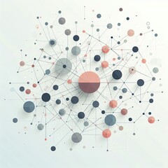 Poster - illustration of an abstract network or web of interconnected geometric shapes in a range of muted colors, with a few key nodes or points highlighted in a brighter or contrasting shade