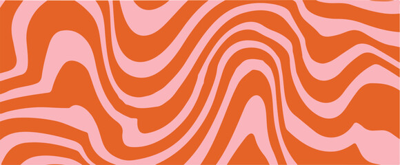 Fototapete - Abstract vector illustration with wavy, curved pink and red lines forming a dynamic, fluid pattern. The design creates a hypnotic, optical illusion effect, ideal for modern digital print in Y2K style.