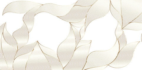 Poster - Abstract Vector gold floral waves background. Elegant Abstract Background Featuring Glimmering Golden Leaves in Detail. Floral leaf pattern background design for home decor, wallpaper, interior etc.