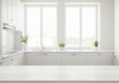© MD. NADIM MAHMUD - Modern kitchen empty wooden table window mockup sink in a hotel interior design