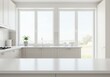 © MD. NADIM MAHMUD - Modern kitchen empty wooden table window mockup sink in a hotel interior design