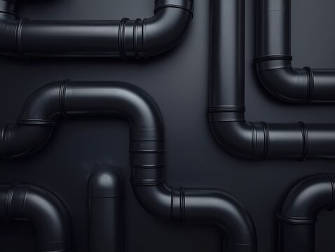 Black iron pipes on a black background