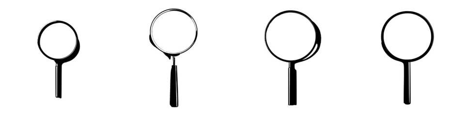 Poster - different magnifying glasses arranged in a row showcasing various shapes and sizes on a plain backgr