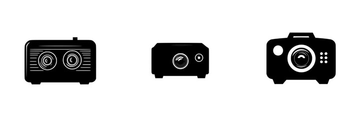 Poster - various types of cameras and projectors displayed on a white background showcasing their distinct de