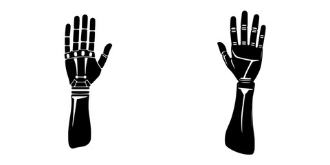 Poster - black and white illustration of two robotic hands displaying various hand positions in a symmetrical