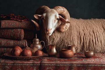 Poster - Muslims commemorate Eid Al-Adha, a three-day holy festival, on the tenth day of Dhu al-Hijjah. During this time, they often sacrifice sheep meat. Generative Ai