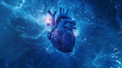 Poster - The artwork features a digital heart against a vibrant blue background, symbolizing longevity.