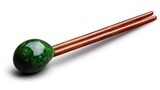 Photorealistic image of a finely polished jade chopstick rest, isolated on an immaculately white background.