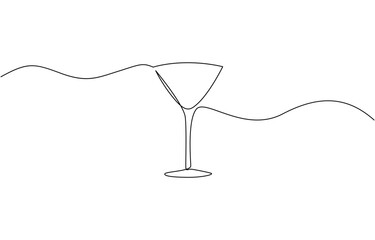 Poster - Сontinuous one line drawing of cocktail drink, Continuous one line drawing of cocktail martini glass. Continuous line draw of alcoholic drink vector.