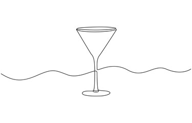 Poster - Сontinuous one line drawing of cocktail drink, Continuous one line drawing of cocktail martini glass. Continuous line draw of alcoholic drink vector.