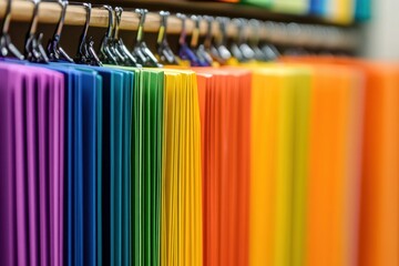 Poster - Vibrant colorful hanging file folders organized in a neat row for easy access in an office or workspace, Closeup of vibrant, colorful hanging file folders in row