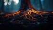 © Mariquita vector - Illuminated tree roots glow softly in a mystical forest setting during twilight, creating an enchanting atmosphere that captivates nature lovers and adventure seekers alike