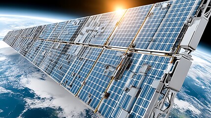 Large Solar Panels Array in Orbit Around Earth Space Technology Renewable Energy