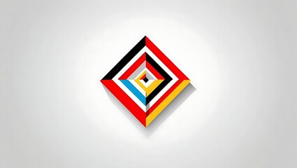 Fototapete - Geometric Composition: A vibrant abstract design featuring concentric squares in red, black, yellow, and blue, creating a dimensional effect.