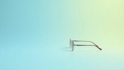 Poster - Migraine Glasses. Migraine Relief Focus. Isolated background, copyspace.. Pair of glasses sit on table, symbolizing relief from migraine pain in soft, warm lighting.