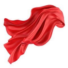 Poster - 3d Dynamic red fabric gracefully flowing against color transparent background, showcasing elegant movement and vibrant a in a digital design