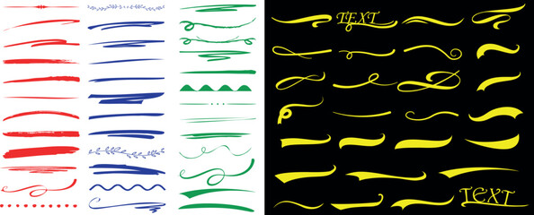 Wall Mural - brush stroke vector set with underline and text swoosh designs