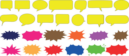 Wall Mural - colorful speech bubble set for comic designs. vibrant yellow, blue, red, and more for cartoons, grap