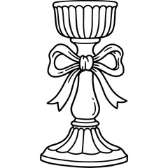 Poster - Candle holder with ribbon bow decorative item line art drawing. Decorative candle holder with ribbon bow in outline style for coloring book page