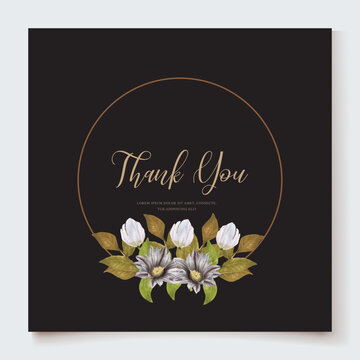 WEDDING INVITATION FRAME WITH FLOWER DECORATIONS AND FRESH LEAVES