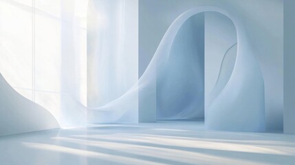 Poster - White presentation backdrop with light blue abstract tech shapes and patterns, clean and professional design