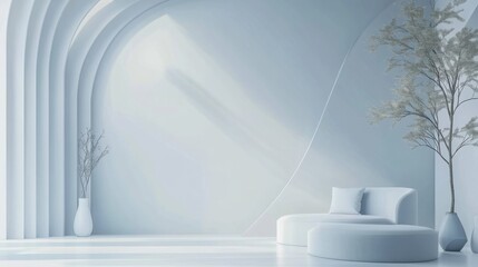 Poster - White presentation backdrop with light blue abstract tech shapes and patterns, clean and professional design