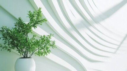 Poster - White business slide background with soft green stripes, creating a natural, fresh, and professional look for nature topics