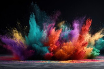 Poster - Vibrant colored powder explosion against dark background for festive events and creative displays