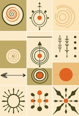 Fototapete - Geometric Harmony: A collection of symmetrical geometric patterns, rendered in a palette of earth tones, presents an eye-pleasing visual experience.
