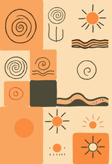 Fototapete - Warm Earth Tones: Geometric compositions, sun and spiral with a warm, earthy aesthetic. Evoking a sense of organic simplicity and timeless elegance.