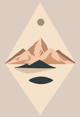 Poster - Mountain Landscape in Diamond Frame: A stylized minimalist mountain landscape, rendered in an eye-pleasing aesthetic within a diamond frame, exuding calm and tranquility.