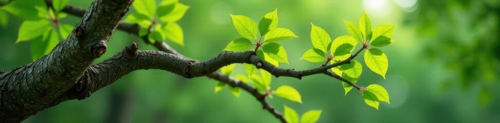 Gnarled hornbeam branch, textured bark, delicate leaves , wood, tree