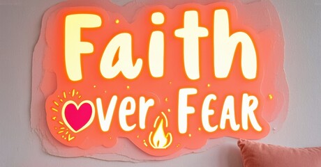 Aufkleber - Bright neon sign displays inspirational message. Pink background highlights yellow lettering, heart, flame. Positive vibes radiate.