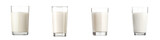 Four glasses of fresh milk on a white background